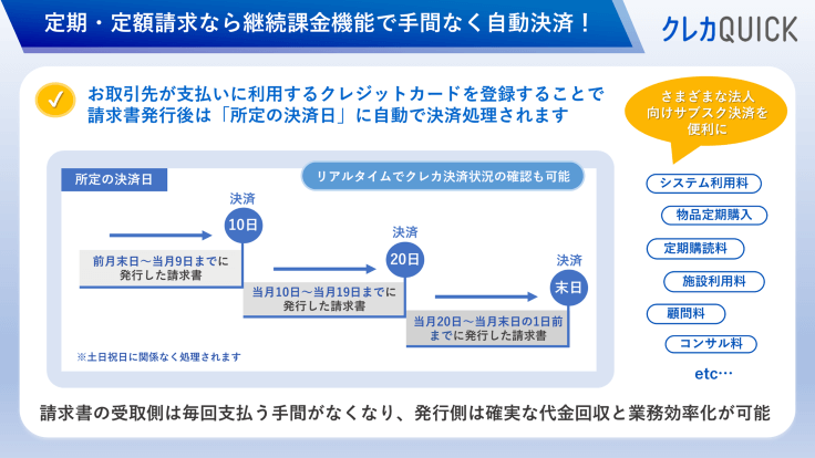 定期・定額請求なら継続課金機能で手間なく自動決済